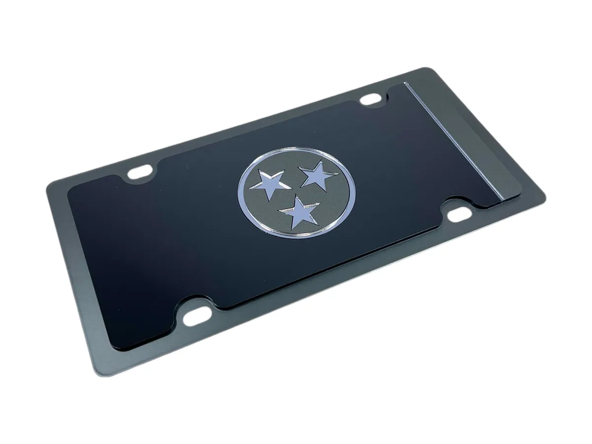 Tenn State Flag Blacked Out Carbon Steel License Plate Blk w/ Blk Mirror product image
