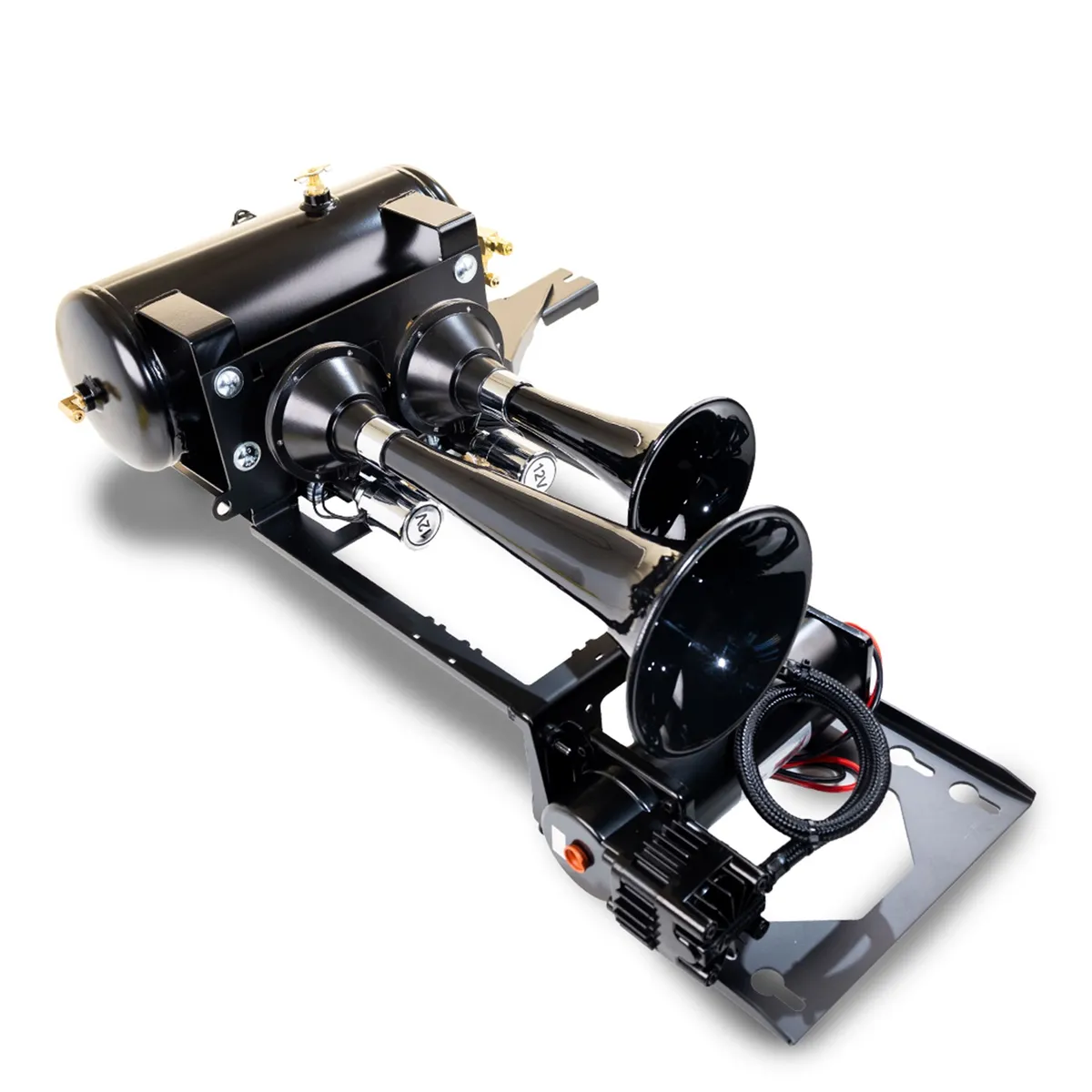 Onboard Air System w/Horns; Includes Dual Black Horns PN[220]/ 150/200 PSI Air Compressor PN[6450RC]/ 1.5 Gallon Air Tank PN[6275RT]; product image