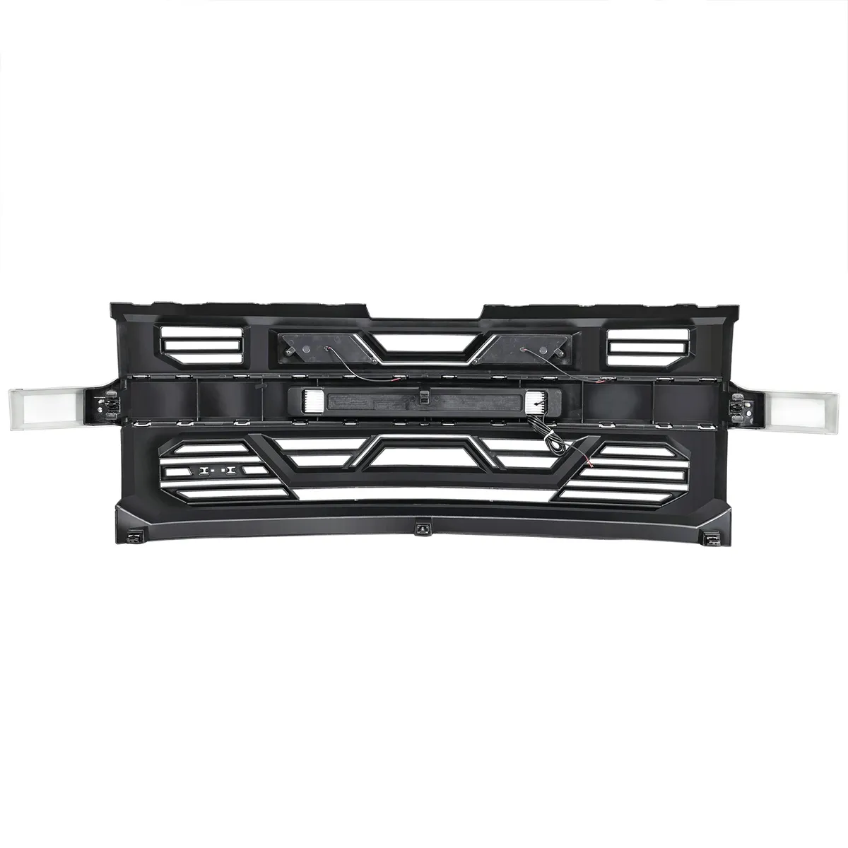 Armor Front Grille W/ Off-Road Lights & Amber Lights - Chrome Glossy Black For 2019-2022 Chevy Silverado 1500 product image