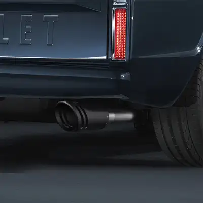 GEM TUBES GEM Billet Exhaust Tip; 4 in. Inlet/5 in. Outlet x 12 in. Length; Billet Aluminum And 304 Stainless Steel; SILENCER Cut; Black Finish;