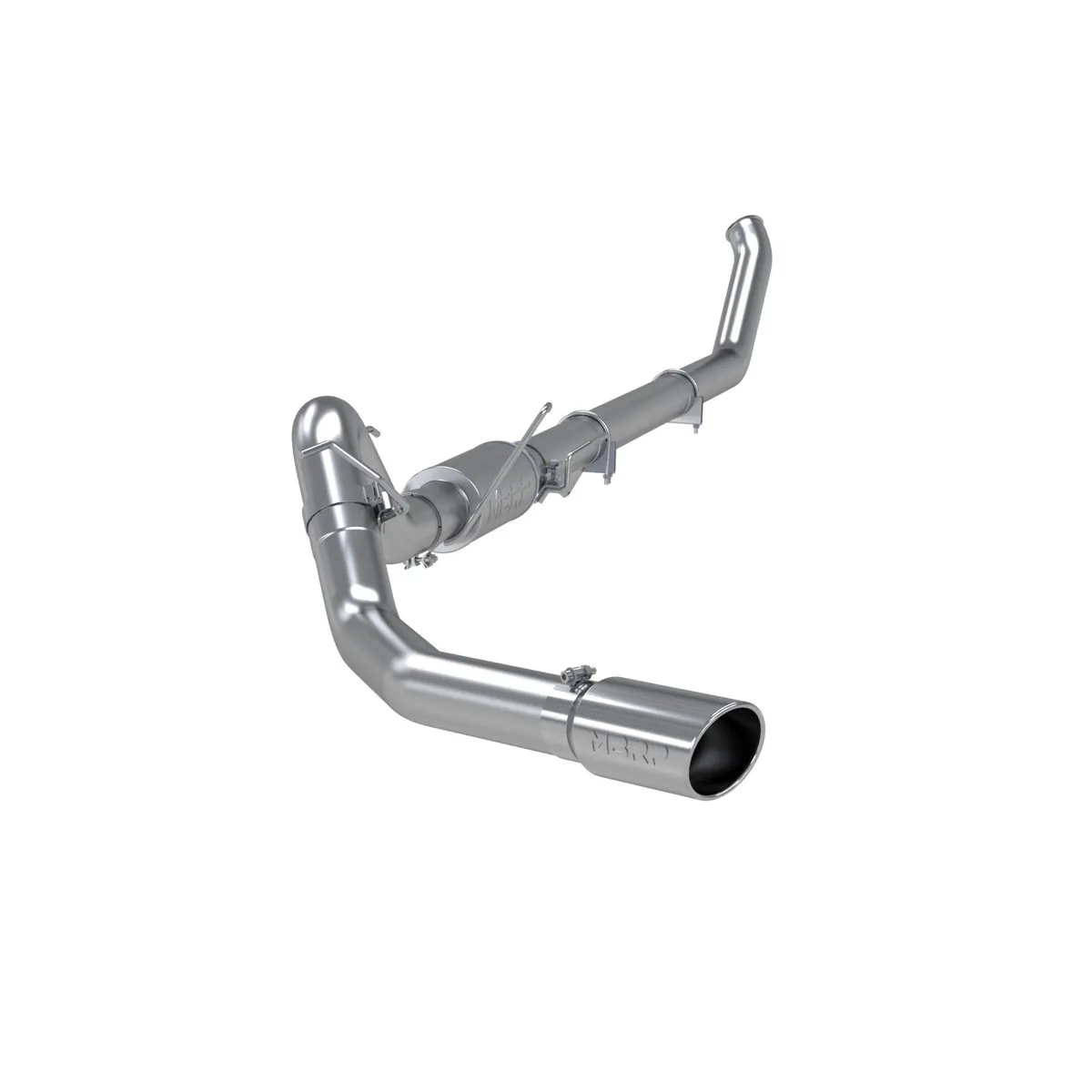 Armor Plus Turbo Back Exhaust System; 4 in.; Incl. Turbo Down Pipe/Ext. Pipe/Mid Pipe/Muffler/Over Axle Pipe/Tailpipe/Hardware/5 in. OD Tip; Single Side Exit; T409 Stainless Steel; product image