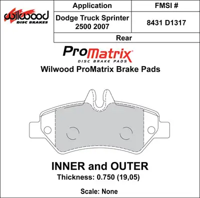 Wilwood Brakes 2007 - 2012 Dodge, Freightliner, Mercedes-Benz Original Equipment Pads - 150-D1317K