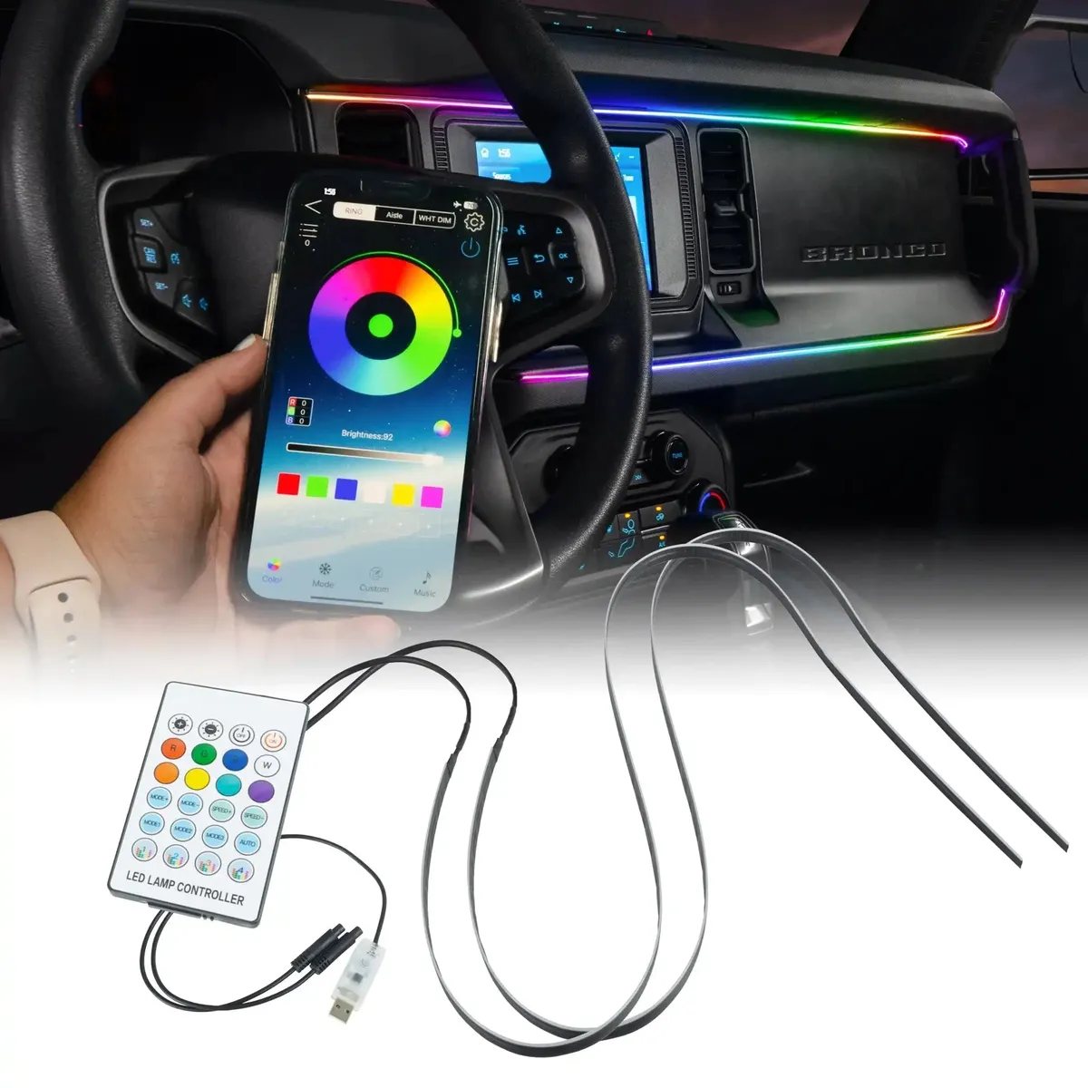 Oracle Lighting 2021-2025 Ford Bronco Dynamic ColorSHIFT LED Dash Kit - USB Plug & Play Interior Lighting