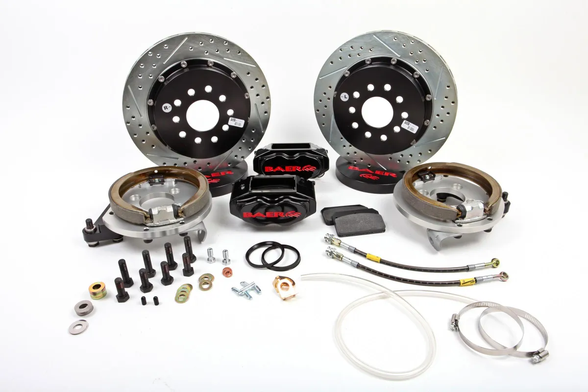 Baer Brake Systems SS4 Plus Brake System Rear 64-77 GM A-Body Cars W/OE Small Pattern 10/12 Bolt Bearing On Axle (Boa) Housing Ends Also Fits Hybrid 10/12 Bolt Non-Flush Mount 3.150 Inch Bearing Black Baer Brakes