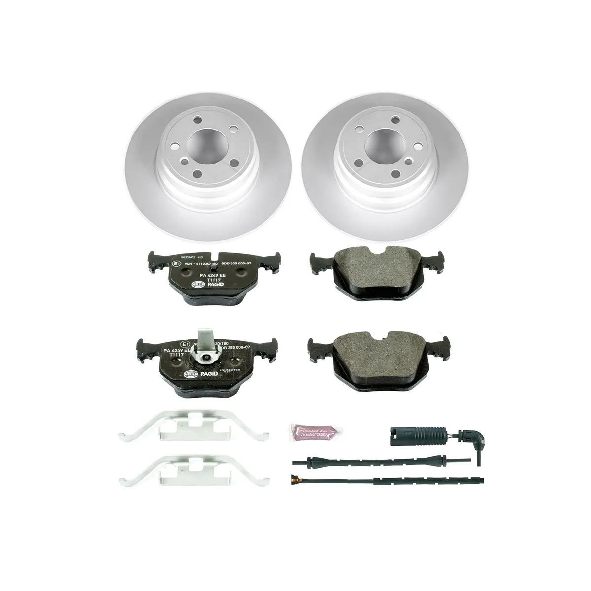 Euro-Stop Kit: Genuine Geomet Fully Coated Rotors; Ece-R90 Certified Pads W/Hardware; Pad Sensors product image