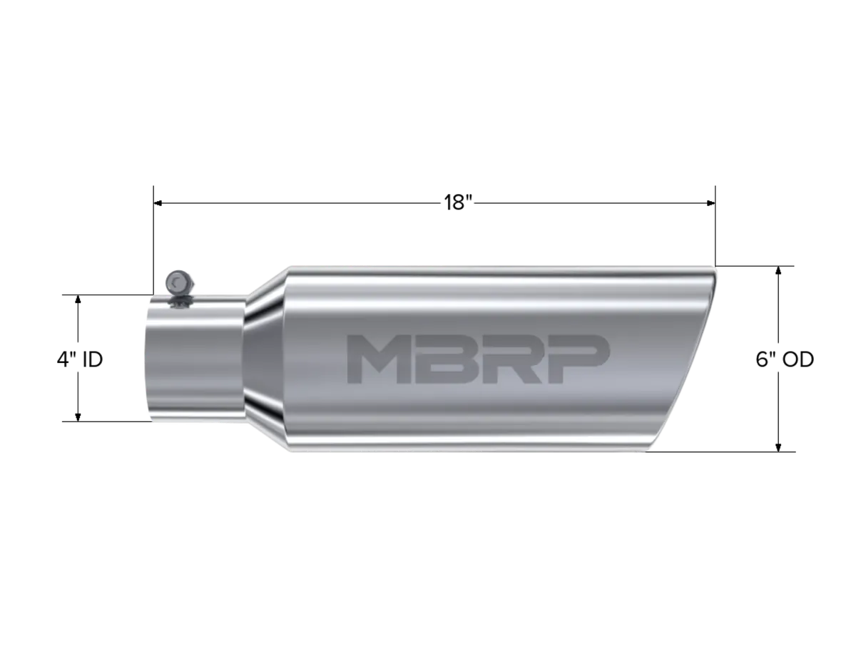 Armor Pro Exhaust Tip; 4 in. Inlet Diameter; 6 in. Outlet Diameter; 18 in. Length; Rolled Edge; 304 Stainless Steel; Mirror Polished; product image