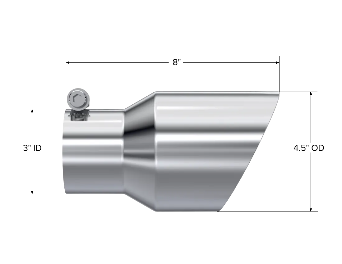 Armor Pro Exhaust Tip; 3 in. Inlet Diameter; 4.5 in. Outlet Diameter; 8 in. Length; Dual Wall; Angled; T304 Stainless Steel; Mirror Polished; product image