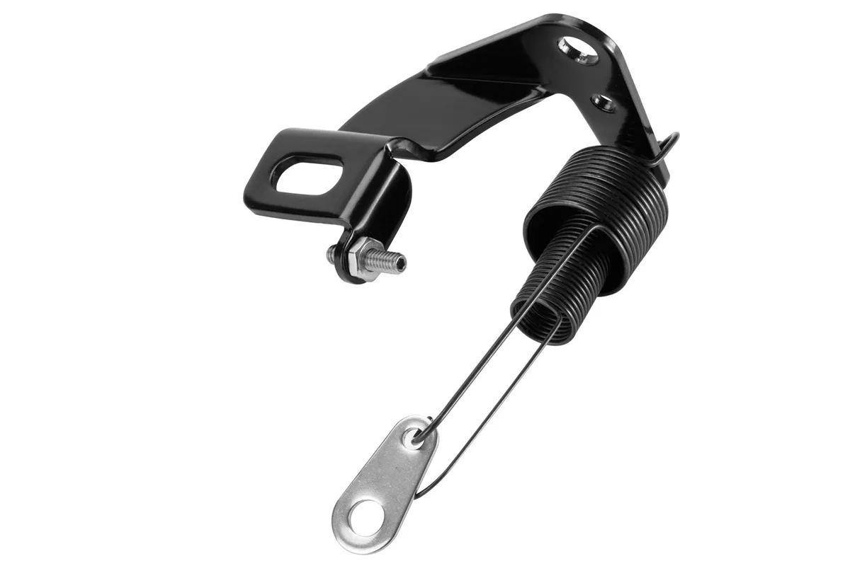 Carburetor Bracket And Return Springs; Fits w/Holley/Edelbrock/AFB/Quadrajet/Demon/In Line Dual Quads; Incl. Tension Screw; Stainless Steel; Black Finish; product image