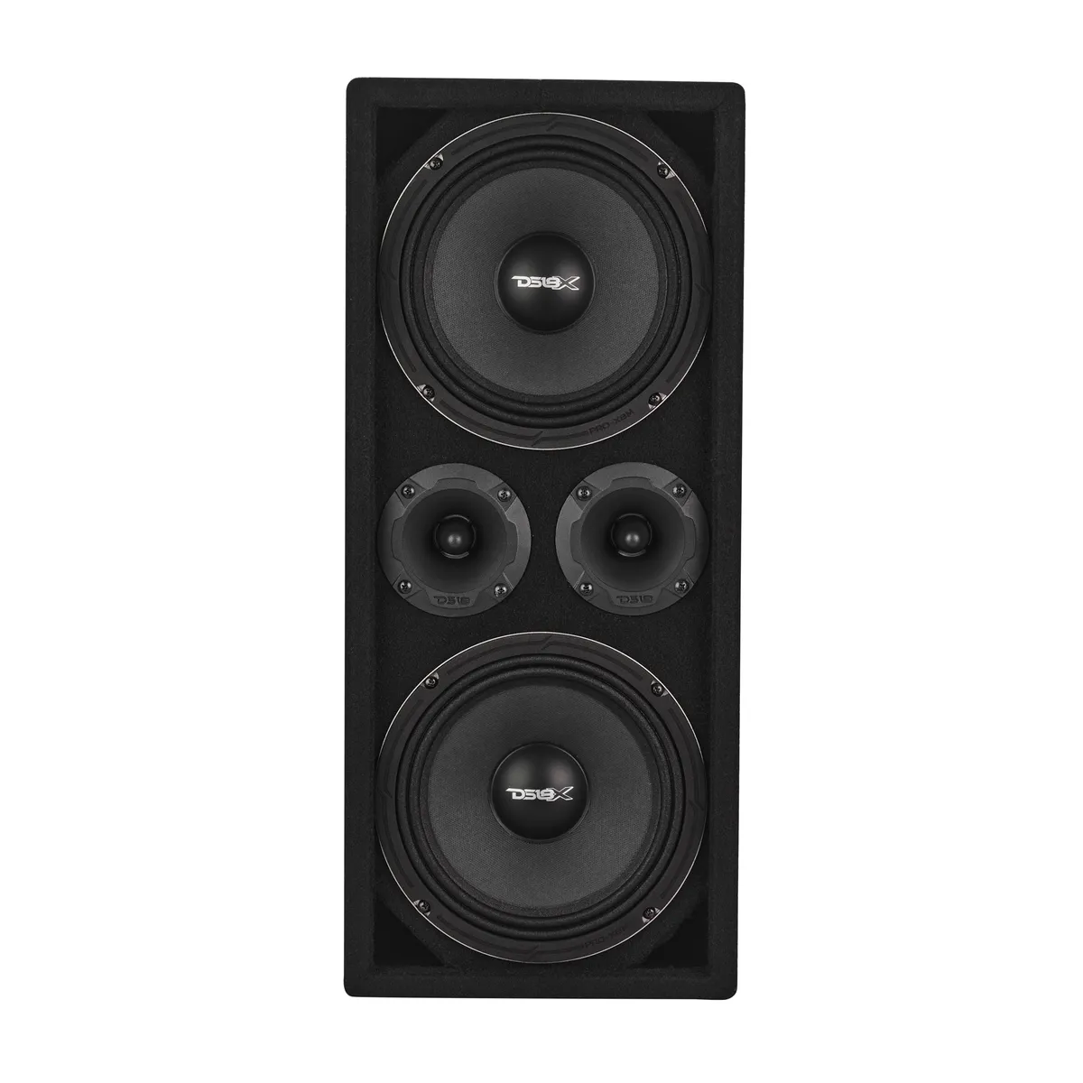 2 x 8” Mids & 2 x 3 .78” Tweeters (Pro-X8m & Pro-Twx2 Included) | 1 x 4-Channel Amp (Frp- 1 .2k4 Included) | Ported | Speakon Cable & Terminal Included | 1/2” Mdf | Black Carpet product image
