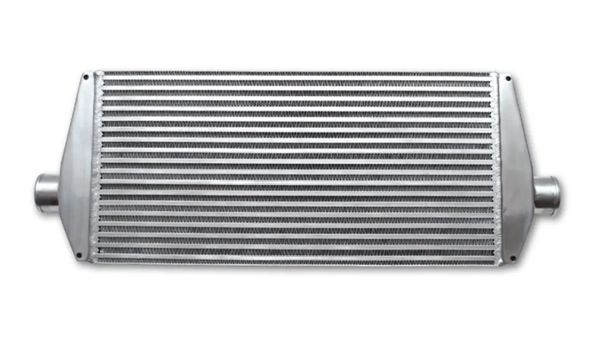 Intercooler; 33 in. Overall Length; 25 in. Core Width; 12 in. Height; 3 in. Inlet/Outlet OD; 1.75 in. Inlet/Outlet Neck Length; 3.25 in. Core Thickness; 6061 Aluminum; product image