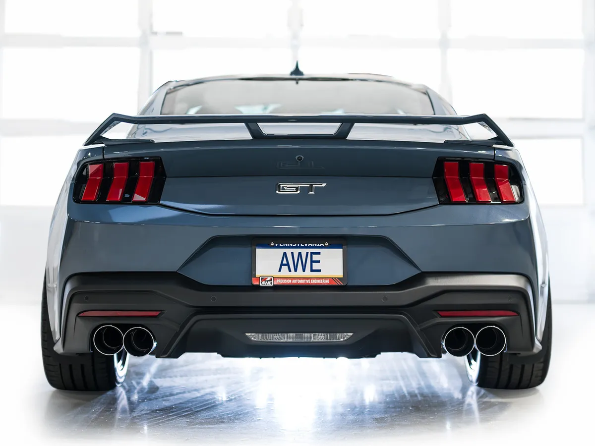 AWE Track Edition Exhaust for S650 Ford Mustang GT Fastback - Quad Chrome Silver Tips product image