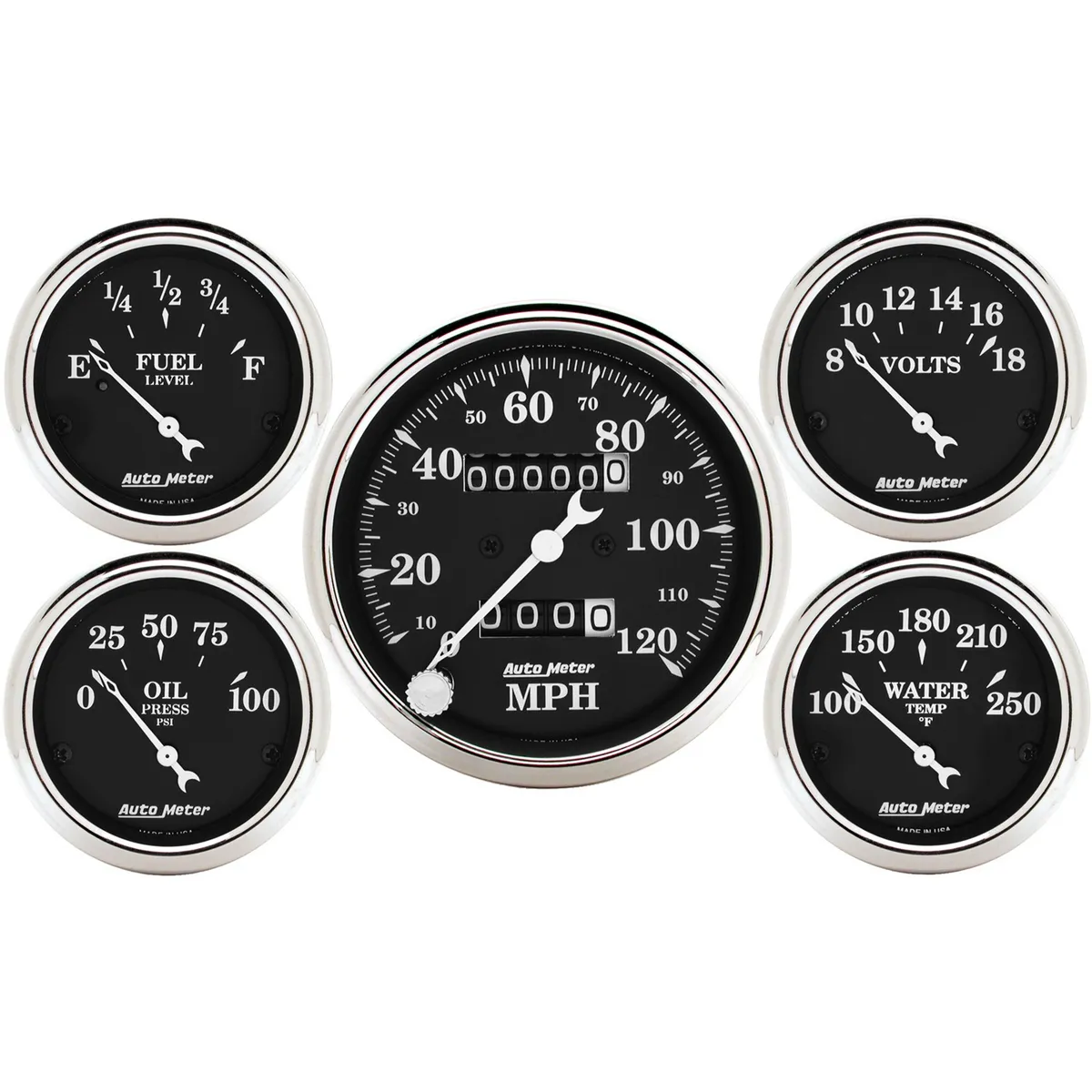 5 Pc. Gauge Kit, 3-1/8 In. & 2-1/16 In. , Mech. Speedometer, Old Tyme Black product image