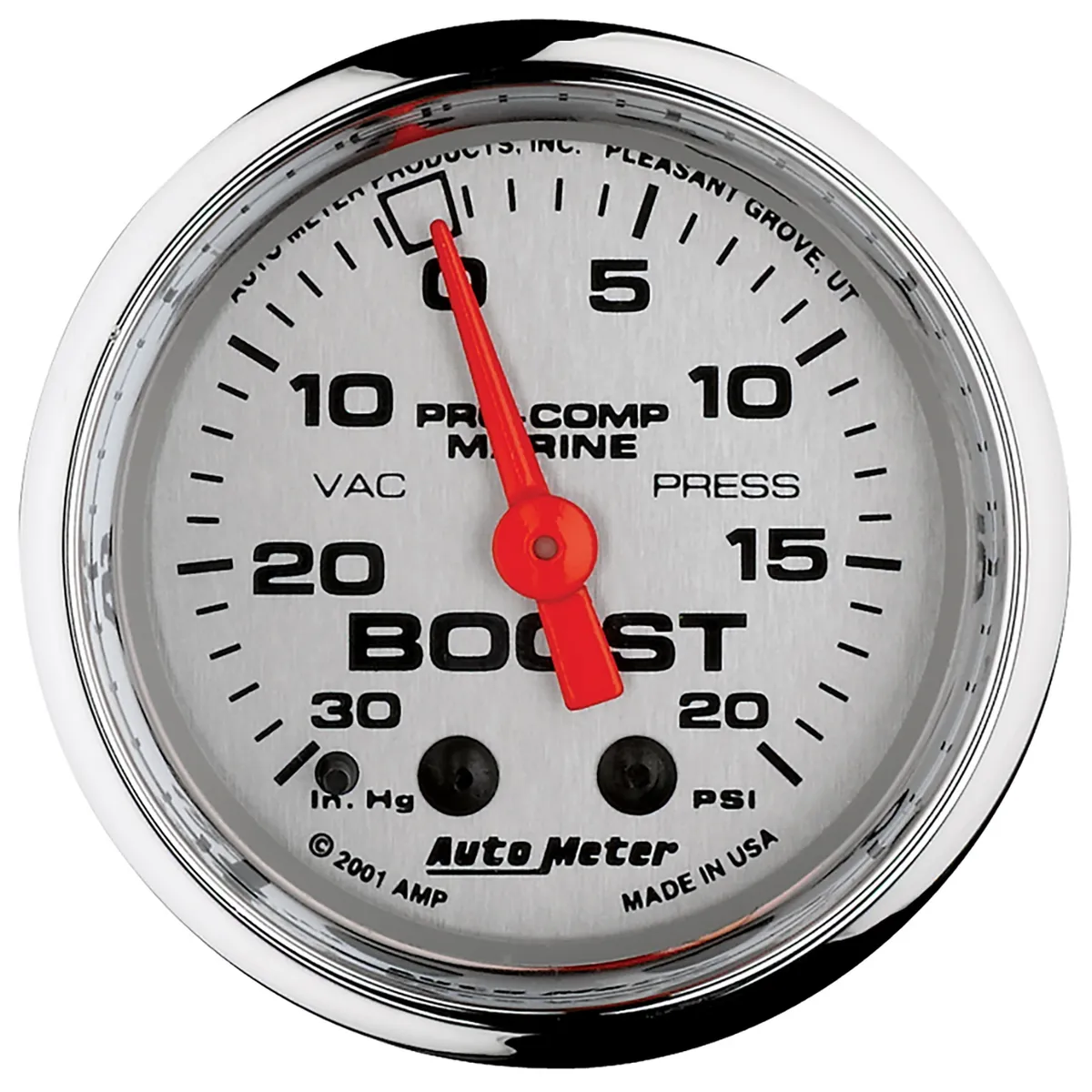 Gauge, Vac/Boost, 2 1/16", 30inhg-20psi, Mechanical, Marine Chrome product image