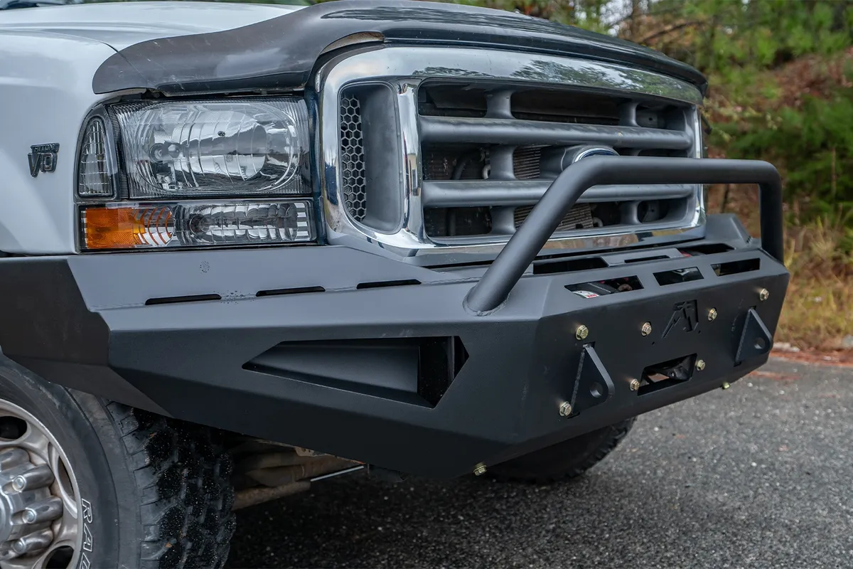 9904 F250/F350/F450/F550/0004 Excursion Red Steel Front w/ Prerunner Guard Bumper product image