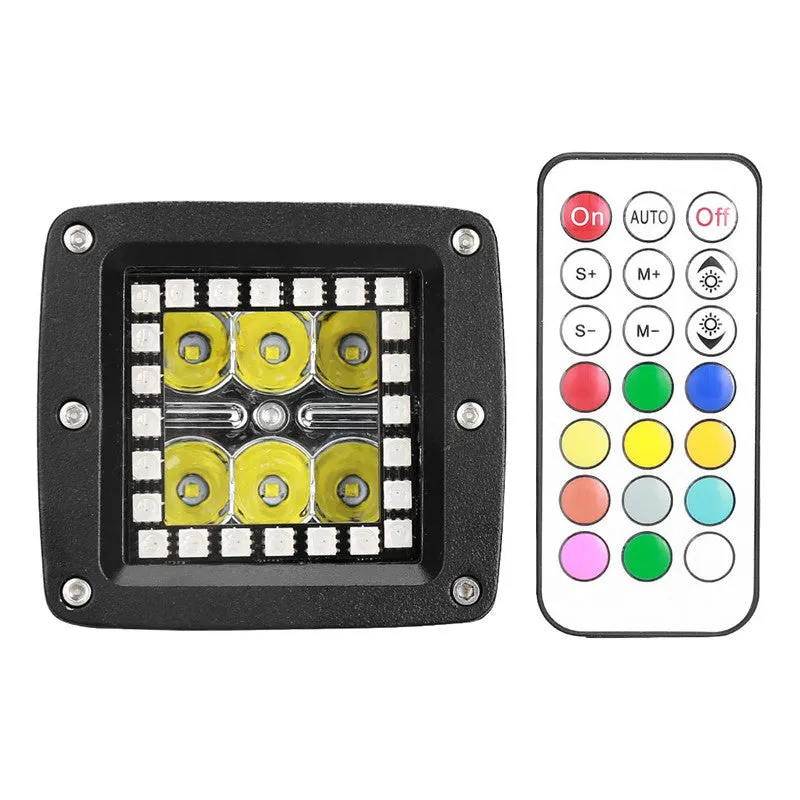 "3"" 18W Square LED Pods Work Light Bars with RGB Halo for Off-road Truck" product image