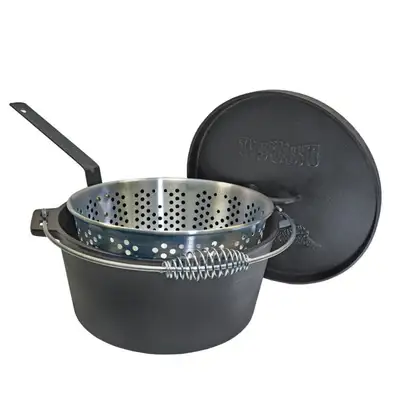Bayou Classic Cast Iron Dutch Oven with Fry Basket (8-qt, 14-qt, 20-qt)