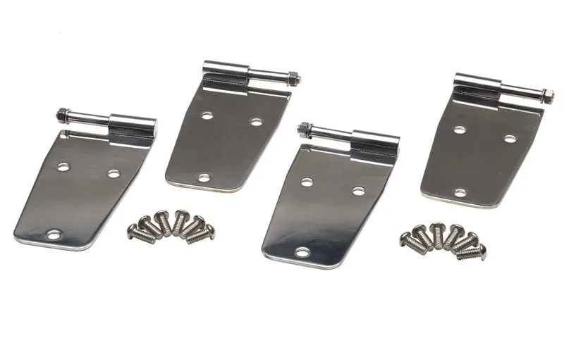 Jeep CJ/YJ Hardtop Door Hinge Set Without Mirror Holes 4 Pieces 76-93 CJ and Wrangler YJ Polished Silver Kentrol product image