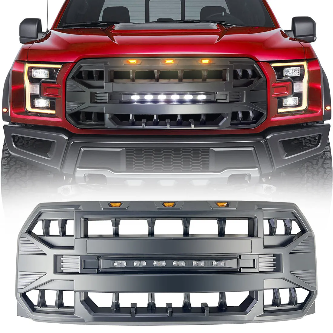 American Modified Amfmaa00115 Armor Grille With LED Off-Road Lights - Matte Black product image