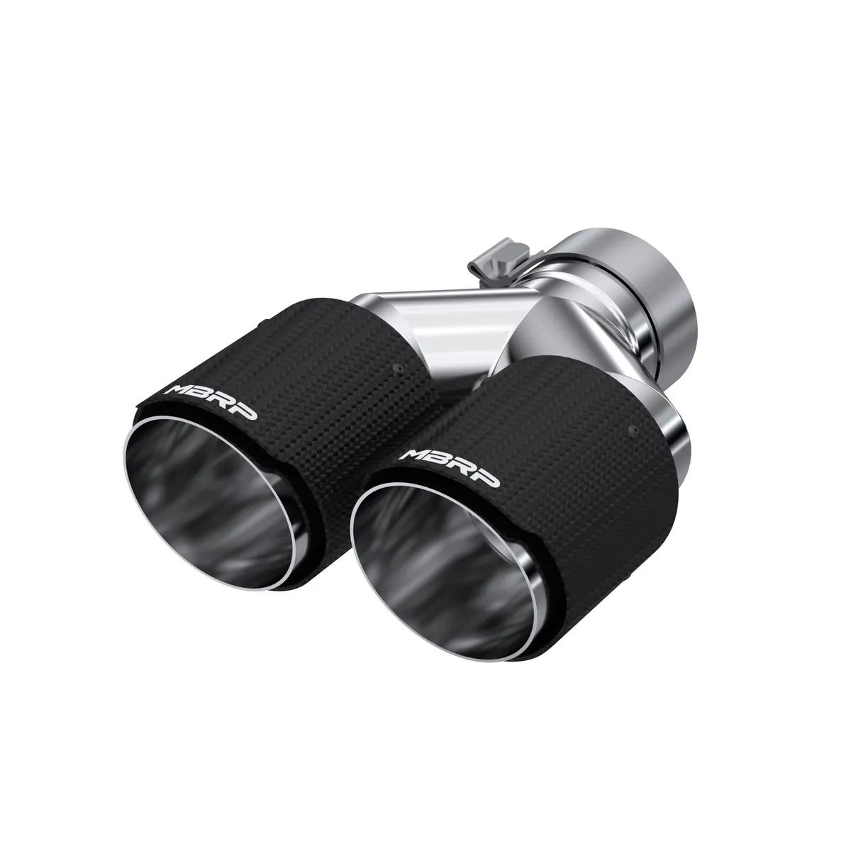 MBRP Exhaust Carbon Fiber Exhaust Tip; 3 in. Inlet Diameter; 4 in. Outlet Diameter; Left Tip 9.87 in. Length; Right Tip 9.37 in. Length; Dual Out; Carbon Fiber Finish;
