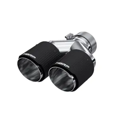 MBRP Exhaust Carbon Fiber Exhaust Tip; 3 in. Inlet Diameter; 4 in. Outlet Diameter; Left Tip 9.87 in. Length; Right Tip 9.37 in. Length; Dual Out; Carbon Fiber Finish;