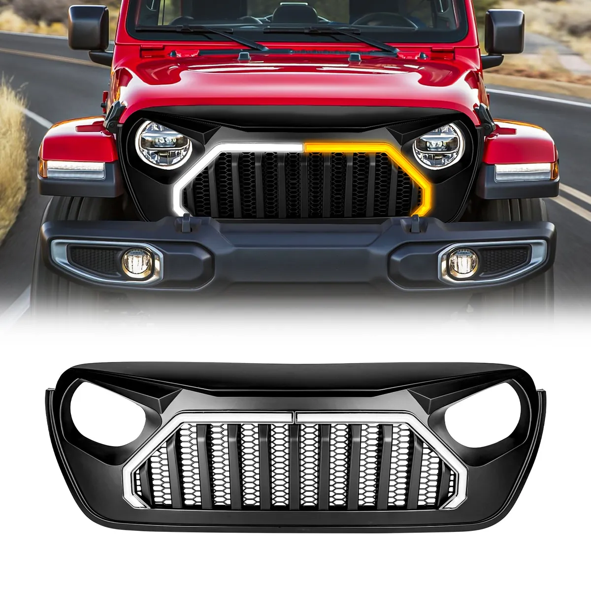 AMERICAN MODIFIED Gladiator Vader Grille W/ LED DRL and Turn Signals - Matte Black For 18+ Jeep Wrangler JL & Gladiator JT