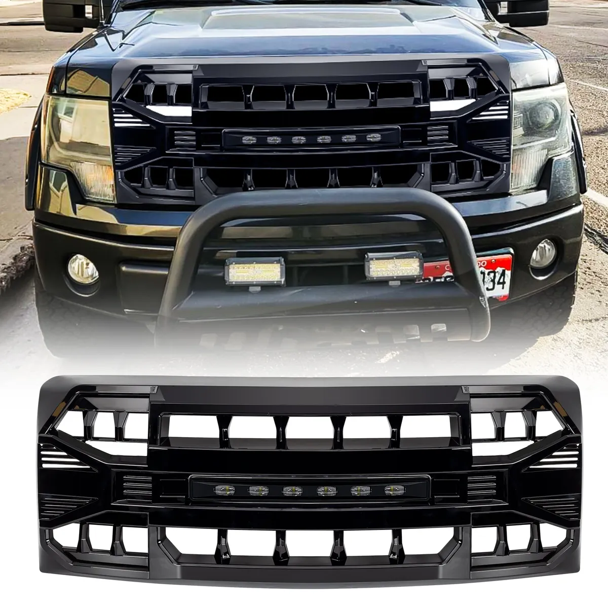 American Modified Amfmaa00114 Armor Grille With LED Off-Road Lights - Matte Black product image