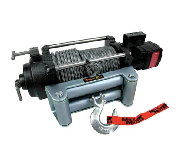 12000 LB Hydraulic Winch 18.7 C.I. 12V Hydrlic Motor w/Roller Fairlead 100 Foot Cable Adptr Sold Separately Req For Install Mile Marker product image