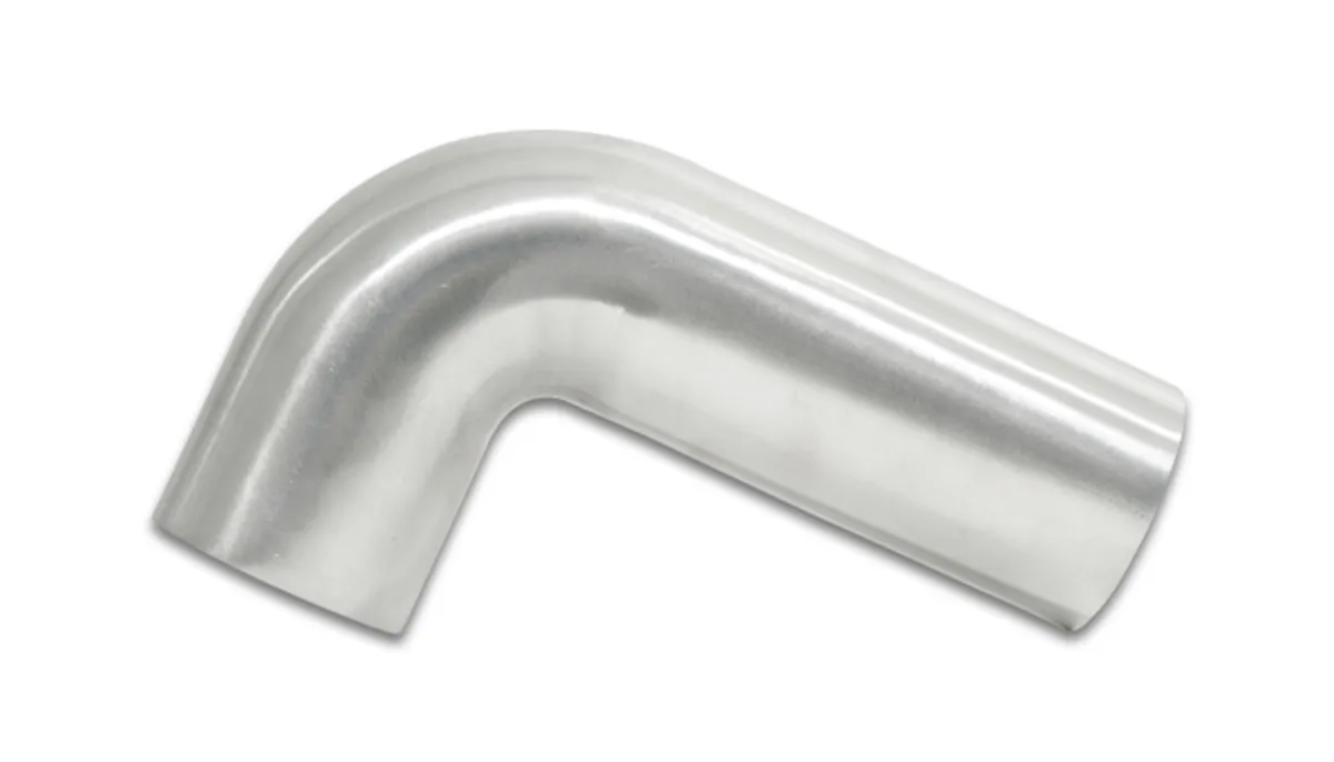 90 Degree Tight Radius Aluminum Bend; 2.5 in. OD; 1.75 in. Centerline Radius; 5x2 in. Leg Length From Tangent; 2MM Wall Thickness; 6063 Aluminum; Brushed; product image