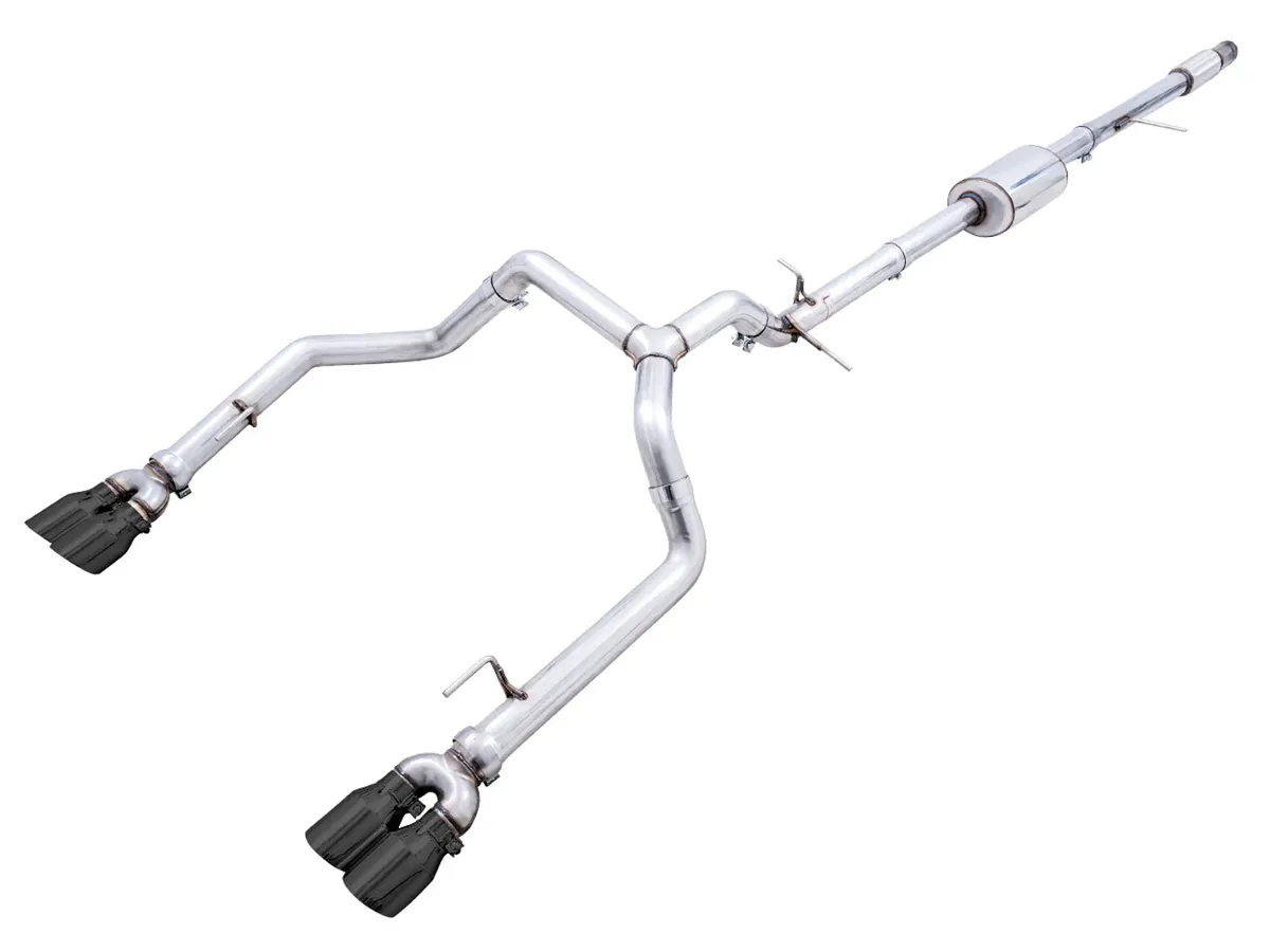 AWE 0FG Catback Split Rear Exit Exhaust for 4th Gen Silverado/Sierra 1500 5.3L (With Bumper Cutouts) - Quad Diamond Black Tips product image