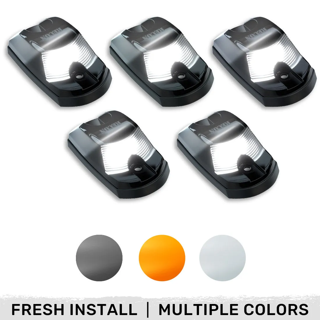 Ford 17-23 Superduty 5-Piece Set Clear Cab Roof Light Lens With 2-Way Forward Rear Facing White Ultra High-Power Leds - Attn This Cab Light Set is For a Fresh Install on a Truck That Did Not Come With OEM Cab Roof Lights no Square Hole Required - on product image