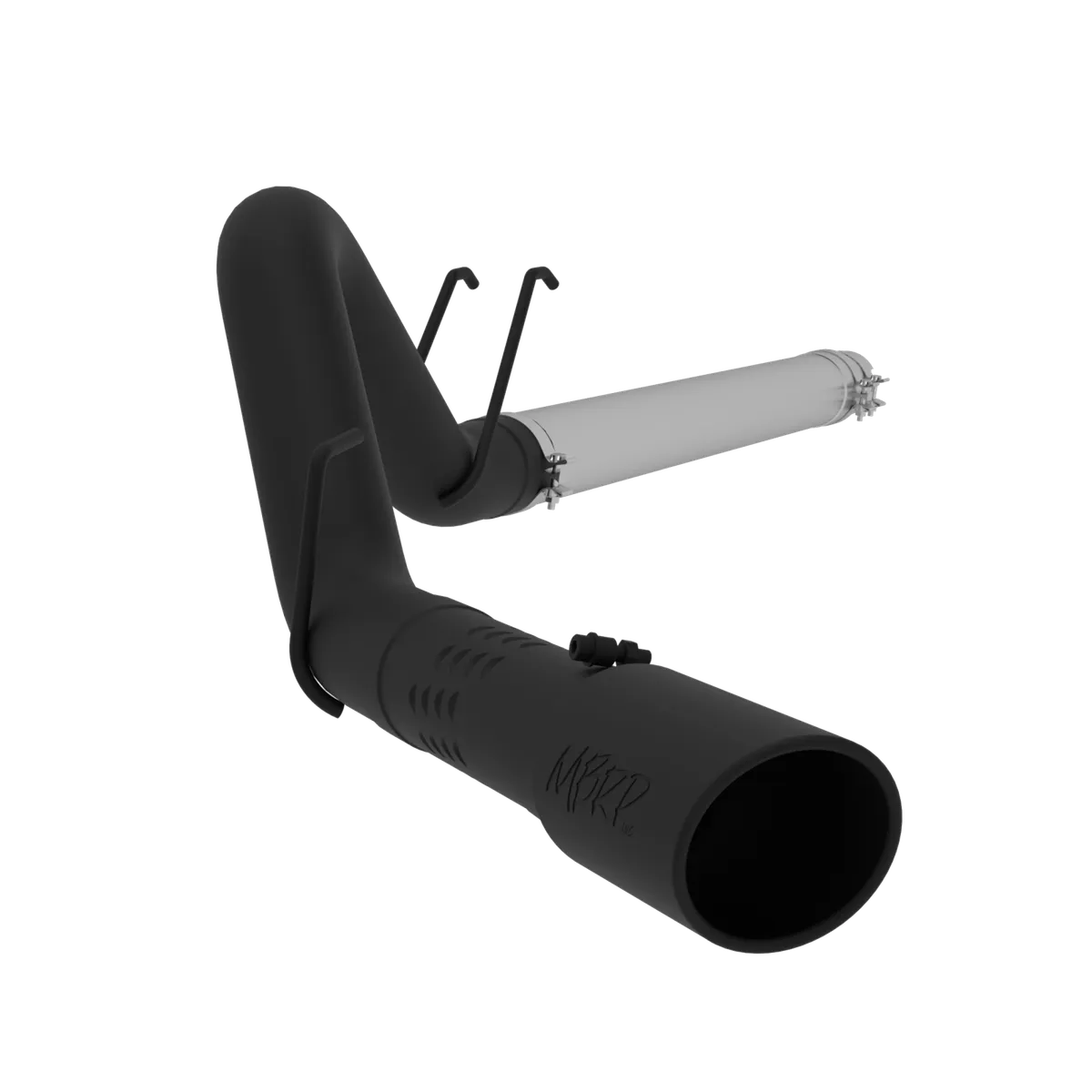 Armor BLK Filter Back Exhaust System; 4 in.; Incl. Adapter/Ext. Pipes/Over Axle Pipe/Tailpipe/Hardware/5 in. OD Tip; Single Side Exit; Black Coated; product image