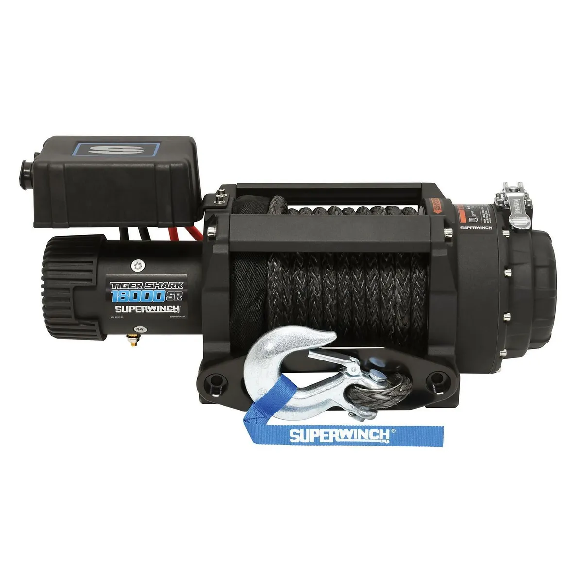 Tiger Shark 18000SR 18000lb 12V DC Winch with Synthetic Rope Black - 1518001 product image