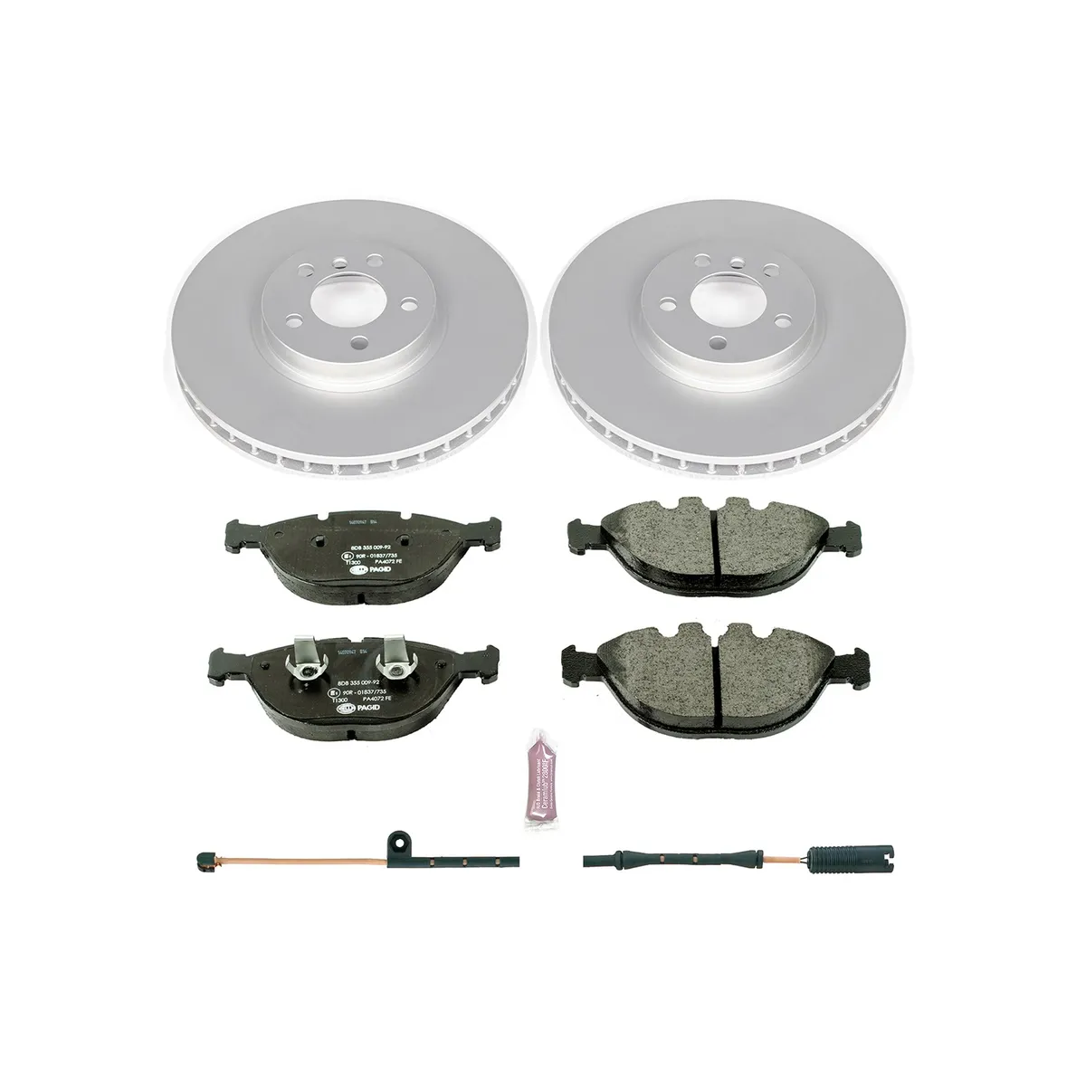 Euro-Stop Kit: Genuine Geomet Fully Coated Rotors; Ece-R90 Certified Pads W/Hardware; Pad Sensors product image