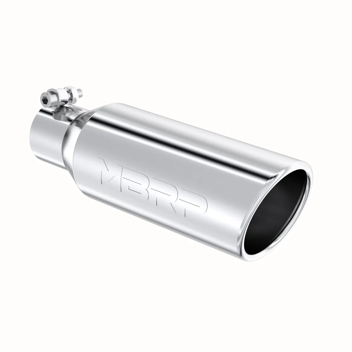 Armor Pro Exhaust Tip; 2.5 in. Inlet Diameter; 4 in. Outlet Diameter; 12 in. Length; Angled Cut Rolled End; T304 Stainless Steel; product image
