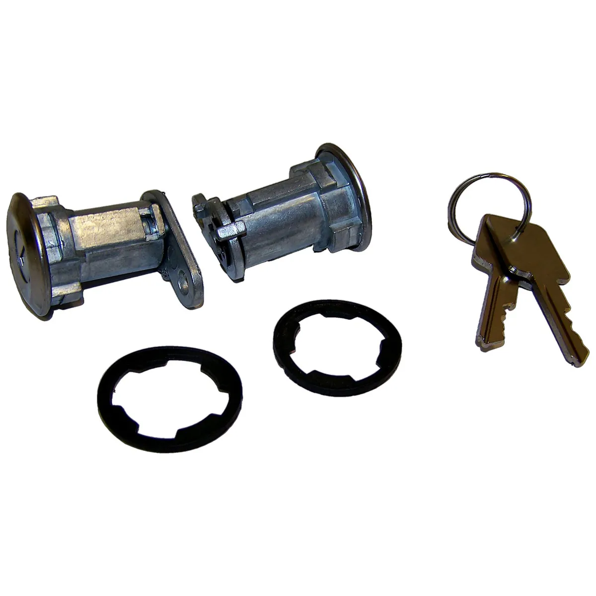 1984-1990 Cherokee XJ Chrome; Includes 2 cylinders and keys 1976-1983 CJ-5 CJ Includes 2 cylinders and keys 1976-1984 CJ-7 CJ Includes 2 cylinders and keys 1981-1984 CJ-8 CJ Includes 2 cylinders and keys 1987-1990 Wrangler YJ w/ Full Doors; Chrome; In product image