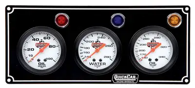 Quickcar Racing Products 3 Gauge Panel OP/WT/OT Black