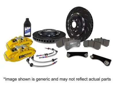 EBC Brakes EBC Big Brake Kit; Incl. Front Kit/Lines; Luminous Yellow; Swept Grooved; 355 mm Disc Dia.; 2 Piece Disc; 32 mm Disc Thickness;