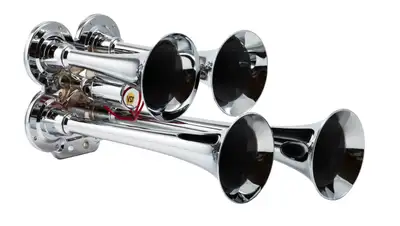 Kleinn Automotive Accessories Chrome Quad Horn; 12.5 in. / 10 in. / 7.5 in. / 6 in. Trumpets; Chrome Plated Zinc Alloy;