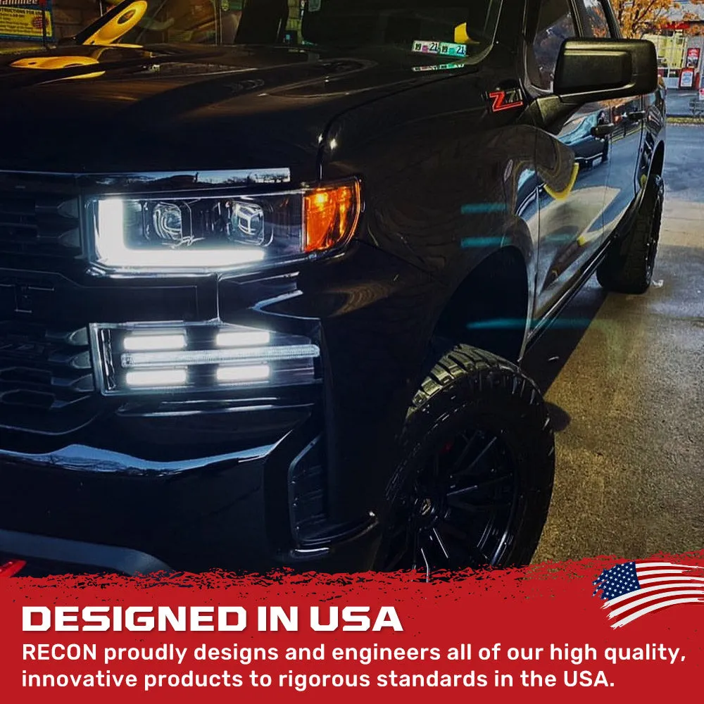Chevrolet Silverado 19-20 1500 4th Gen Body Style w OEM Halogen And Standard Reflector Housing - Halogen Projector Headlights w Ultra High Power Smooth Oled DRL And Scanning Switchback High Power Amber LED Turn Signals - Smoked Black product image