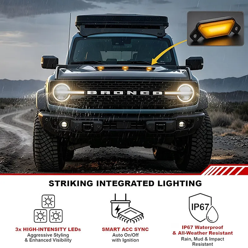2021-2026 Ford Bronco Hood with Functional Air Scoop and LED Lights product image