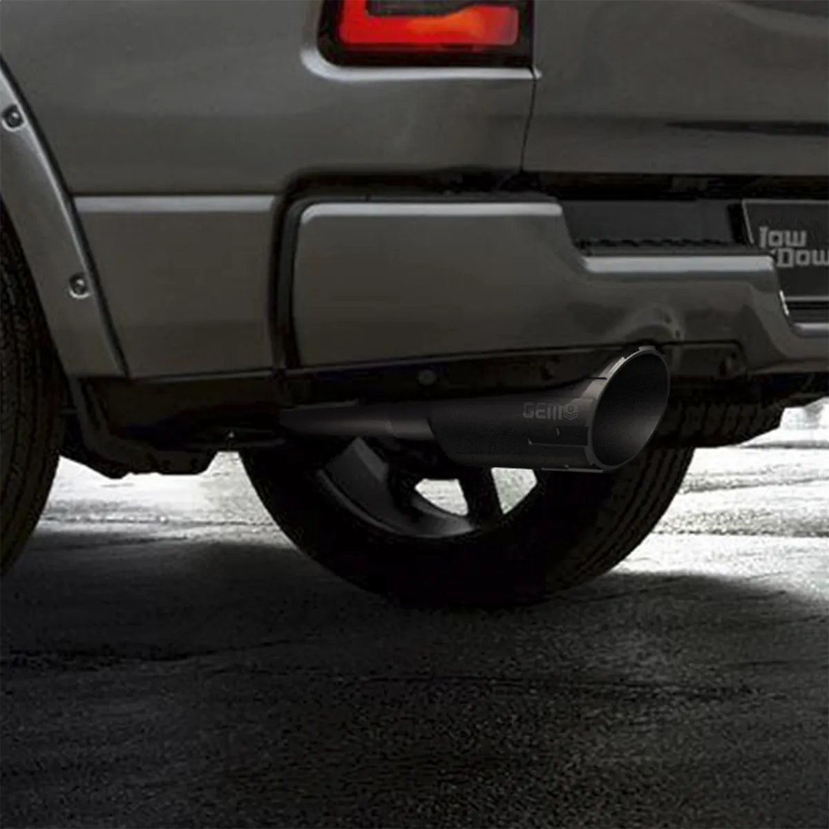 GEM Billet Exhaust Tip; 2.75 in. Inlet/5 in. Outlet x 12 in. Length; Billet Aluminum And 304 Stainless Steel; HAMMER Cut; Black Finish; product image