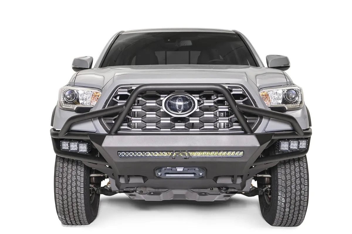 Fab Fours Vengeance Winch Front Bumper; w/High Pre-Runner Guard; 2 Stage Matte Black Powder Coat;