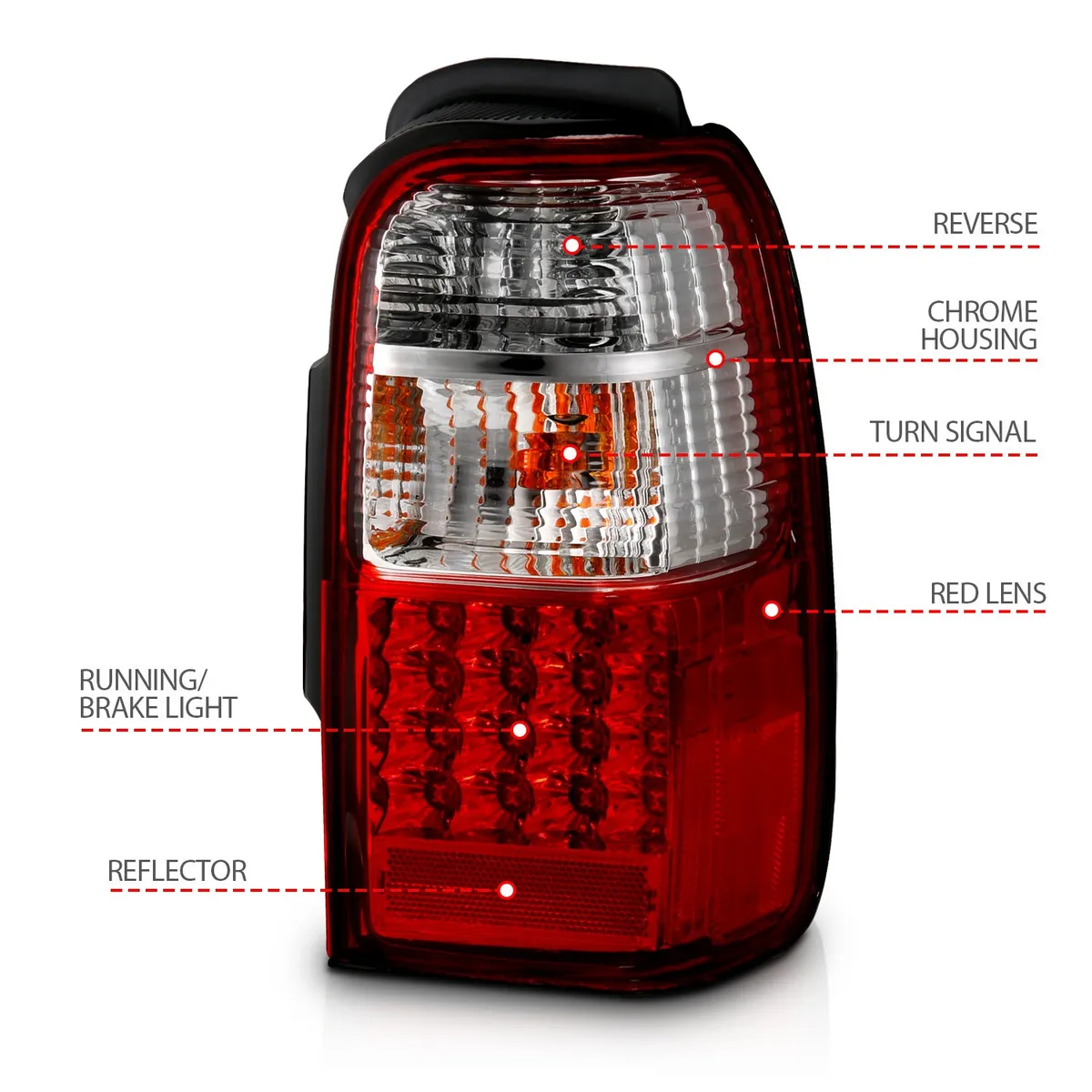 Toyota 4runner 01-02 LED Tail Lights Chrome Red/Clear Lens product image