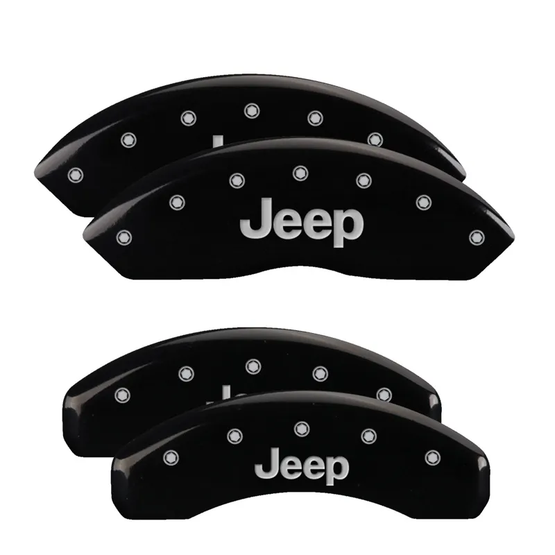 MGP Caliper Covers Set Of 4 Caliper Covers Engraved Front And Rear Jeep Black Finish Silver Characters 2018-2024 Jeep Wrangler JL BRY brake code MGP Caliper Covers