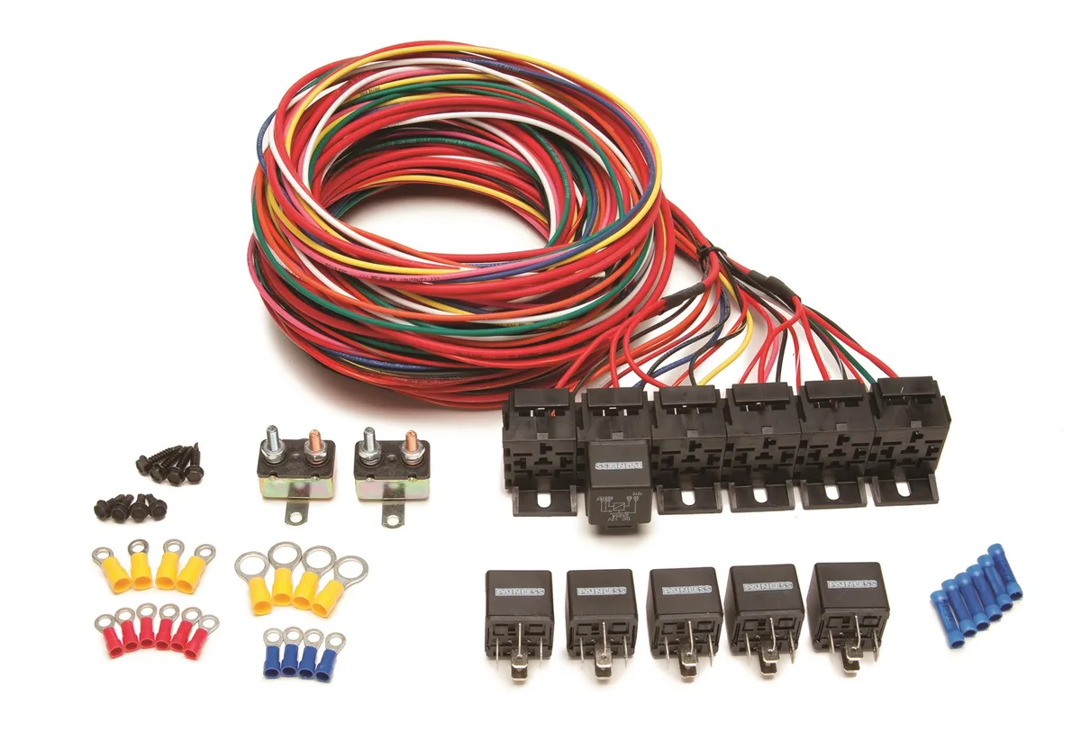 6-Pack Relay Bank; Kit Incl. [6] 40A SPST Relays/Relay Bases w/Wire Harness/[2] 50A Circuit Breakers/Crimp-On Terminals/Mounting Hardware; product image