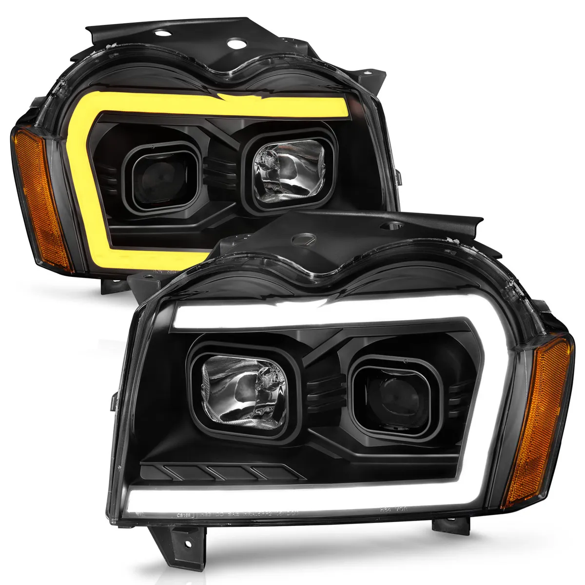 Projector Headlights w Light Bar Switchback Black Housing Jeep Grand Cherokee 2005-2007 product image