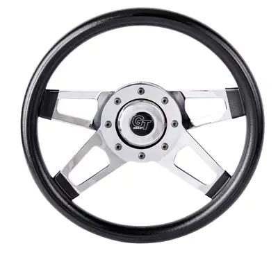 Grant Challenger Steering Wheel; 13 1/2 in. Diameter; 3 in. Dish; Black Cushion Grip; Brilliant Chrome Dual Plane Spokes;
