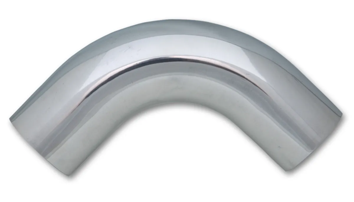 90 Degree Aluminum Bend; 2.25 in. O.D.; 4 in. Leg Length From Targent; 1.8MM Wall Thickness; 6063 Aluminum; Polished; product image