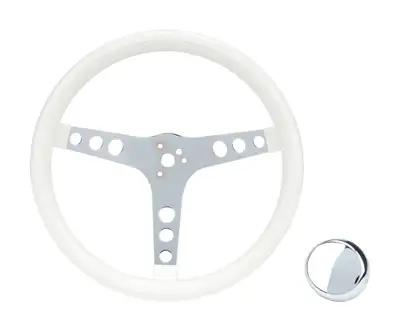 Grant Classic Series Steering Wheel; 13 1/2 in. Diameter; 3 1/2 in. Dish; White Grip; Chrome 3-Spoke Design;
