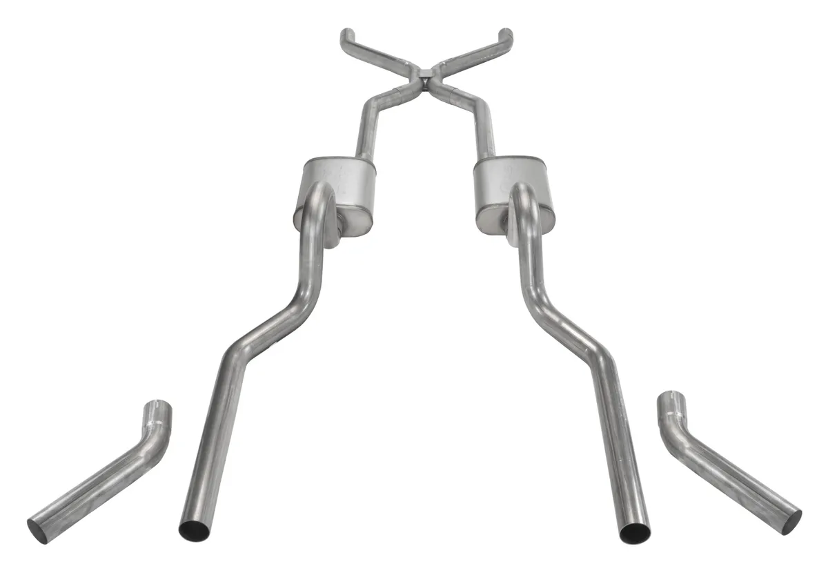 Crossmember Back wH-Pipe Exhaust System 55-57 Split Rear Dual Exit 3 in Intermediate And Tail Pipe No MufflersHardware Incl Tip Not Incl Pypes Exhaust product image